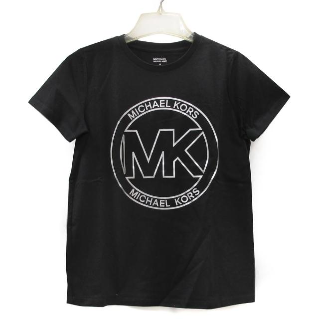 【Michael Kors】大圓標燙銀LOGO短袖上衣(黑色)