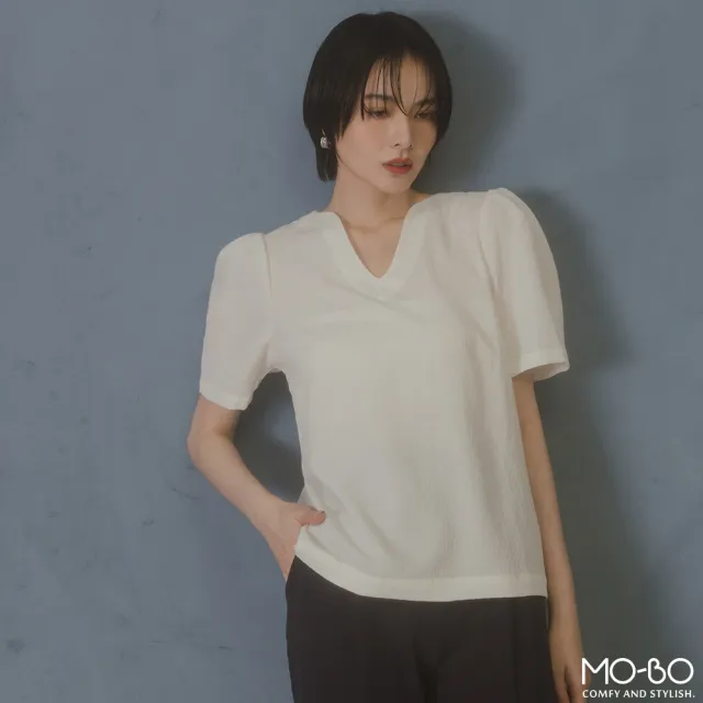【MO-BO】立體組織紋路V領拋袖上衣