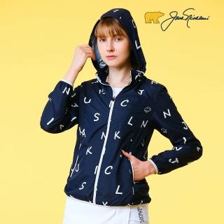 【Jack Nicklaus 金熊】GOLF女款防潑水抗UV英文印花薄外套(深藍色)