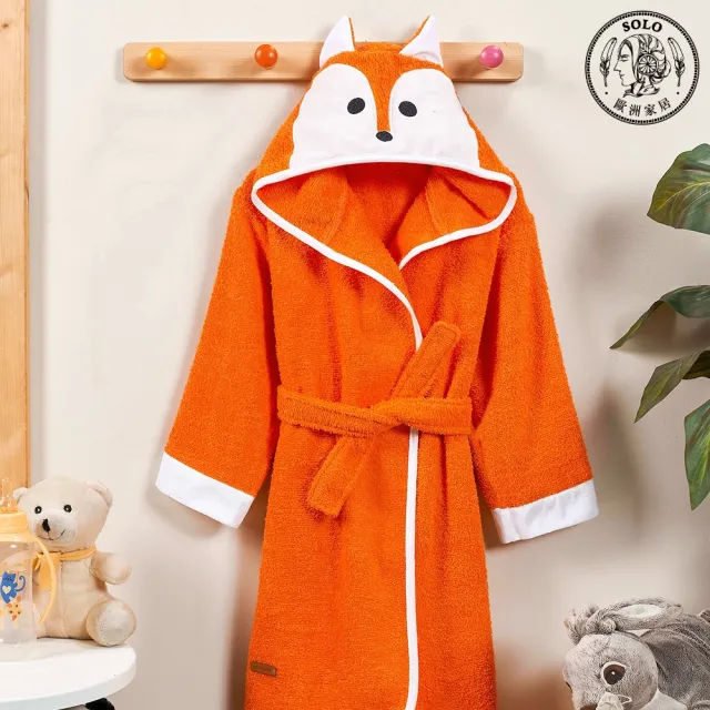 【SOLO 歐洲家居】兒童純棉可愛狐狸造型連帽浴袍