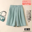 【JILLI-KO】夏季時尚百搭寬鬆高腰西裝短褲-M/L/XL(淺綠/白)