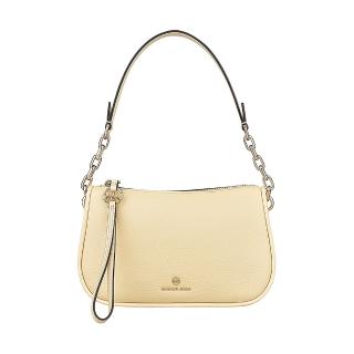 【Michael Kors】MK MICHAEL KORS JET SER CHARM金字字母LOGO牛皮拉鍊肩背包(奶酪)