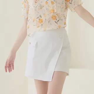 【ILEY 伊蕾】造型活片交叉設計縲縈短褲裙(白色；M-XL；1222032423)