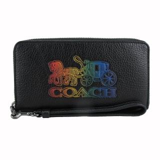 【COACH】新款繽紛馬車皮革手提拉鍊長夾(黑)