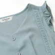 【OUWEY 歐薇】甜美蕾絲織帶荷葉V領短版雪紡背心(藍色；S-L；3232431103)