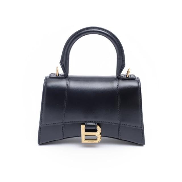 【Balenciaga 巴黎世家】HOURGLASS 經典B LOGO 沙漏包 XS 黑色 小牛皮 手提包 肩背包(佳節送禮首選)