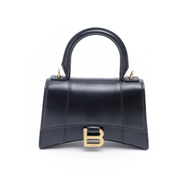 【Balenciaga 巴黎世家】HOURGLASS 經典B LOGO 沙漏包 XS 黑色 小牛皮 手提包 肩背包(佳節送禮首選)