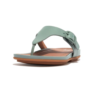 【FitFlop】GRACIE RUBBER-BUCKLE LEATHER TOE-POST SANDALS扣環造型皮革夾脚涼鞋-女(珊瑚色)