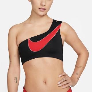 【NIKE 耐吉】Icon 女 不對稱比基尼上衣 斜肩 夏日 戶外 野溪 運動 休閒 黑紅(NESSD281-001)