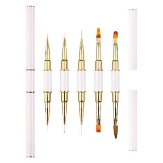 【美甲工具】專業凝膠美甲雙頭兩用筆5件套(凝膠筆 彩繪筆 光療筆 拉線筆 點鑽筆 美甲刷 雕花筆 蕾絲)