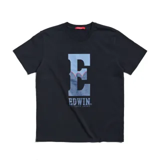 【EDWIN】男裝 人氣復刻款 雙色拼接E字短袖T恤(黑色)