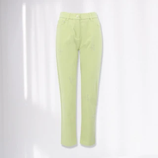【ILEY 伊蕾】星星燙鑽造型棉質彈性粉彩牛仔褲(綠色；M-XL；1232338615)