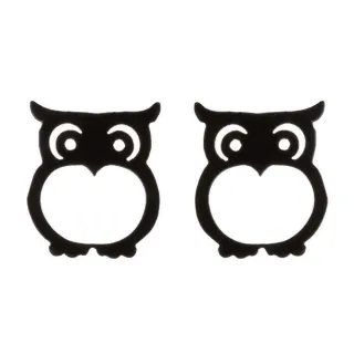 【VIA】白鋼耳釘 貓頭鷹耳釘/動物系列 可愛貓頭鷹造型白鋼耳釘(黑色)