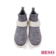 【A.S.O 阿瘦集團】輕量針織布拼接牛皮高筒休閒鞋(灰色)