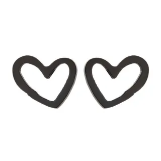 【VIA】白鋼耳釘 愛心耳釘/符號系列 隨性愛心線條造型白鋼耳釘(黑色)