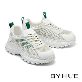 【BYHUE】復古潮流異材質牛皮軟芯老爹厚底休閒鞋(綠)