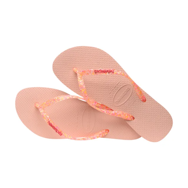 【havaianas 哈瓦仕】拖鞋 女鞋 夾腳拖 閃亮 果凍 Slim Logo Metallic 芭蕾粉 4119875-9898W(哈瓦士)