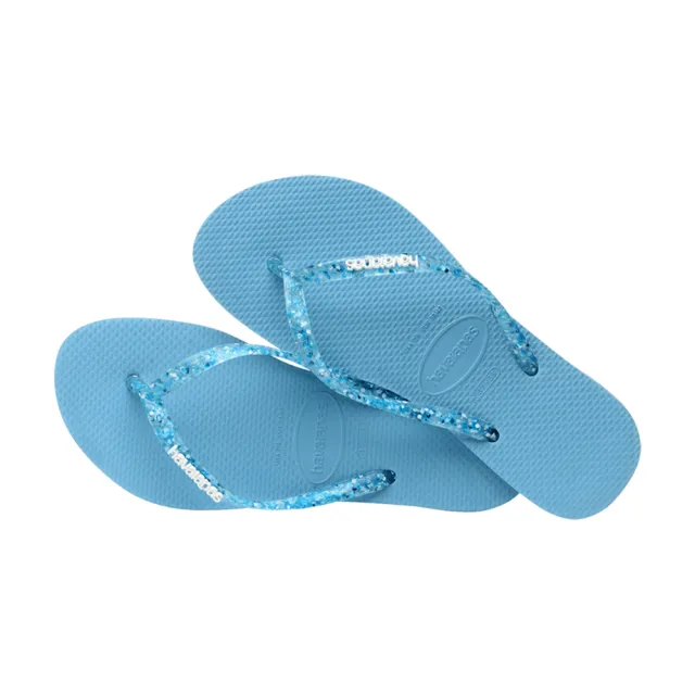 【havaianas 哈瓦仕】拖鞋 女鞋 夾腳拖 閃亮 果凍 Slim Logo Metallic 藍 4119875-1808W(哈瓦士)