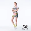 【KING GOLF】實體同步款-女款圓點條紋幾何印花休閒A字運動短裙/高爾夫球裙(黃色)