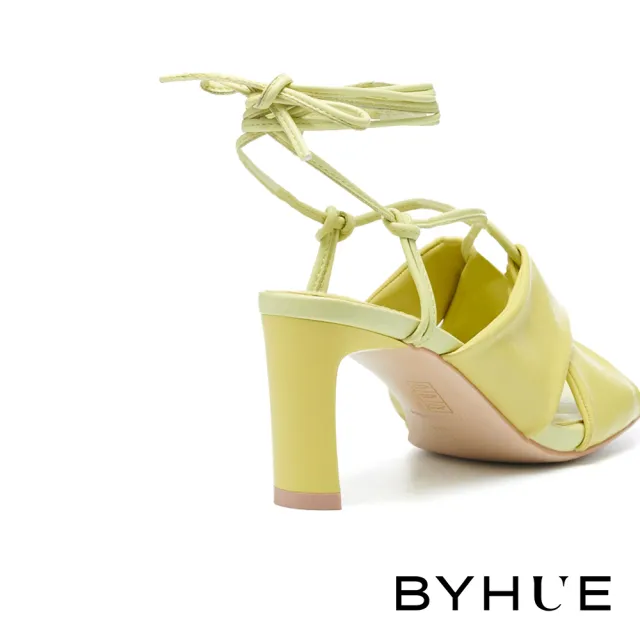 【BYHUE】韓系唯美純色綁帶軟芯方頭高跟涼鞋(綠)