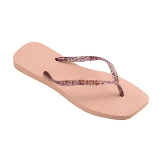 【havaianas 哈瓦仕】拖鞋 女鞋 夾腳拖 方形 閃亮 果凍 Slim Square Logo芭蕾粉 4148257-0076W(哈瓦士)