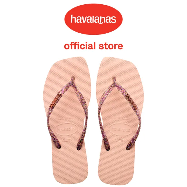 【havaianas 哈瓦仕】拖鞋 女鞋 夾腳拖 方形 閃亮 果凍 Slim Square Logo芭蕾粉 4148257-0076W(哈瓦士)