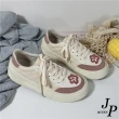 【JP Queen New York】刺繡小花菱格皮革帆布休閒鞋(3色可選)