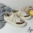 【JP Queen New York】刺繡小花菱格皮革帆布休閒鞋(3色可選)