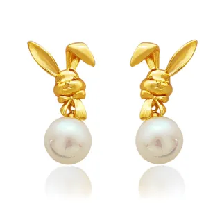 【Jpqueen】韓系流行金色兔子珍珠耳環(金色)