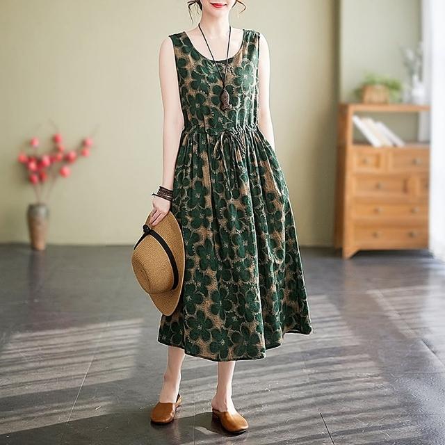 【米蘭精品】現貨+預購 洋裝無袖連身裙(自然系刺繡花朵收腰女裙子74dy26)