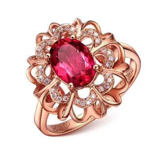 【Jpqueen】奢華紅水晶鏤空玫瑰金戒指(紅色)