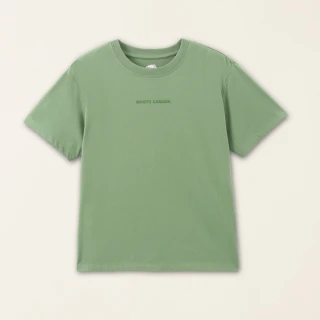 【Roots】Roots女裝-舒適生活系列 文字設計有機棉短袖T恤(綠色)
