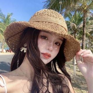 【VEDINA】典雅浪漫紙草編織透氣遮陽草帽 蝴蝶結蕾絲繫帶線帶綁帶寬簷防曬海灘帽 透氣寬簷漁夫帽(焦糖棕色)