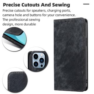 【SKYOCEAN】iPhone 14 Plus皮革插卡可立式磁吸掀蓋防摔真皮紋手機皮套 防盜刷卡夾型保護殼(黑色)