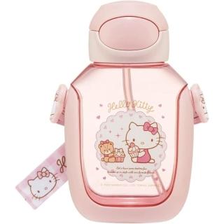 【小禮堂】HELLO KITTY 兒童彈蓋吸管透明止滑胖胖水壺 530ml - 粉杯子蛋糕款(平輸品) 凱蒂貓