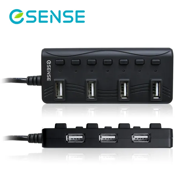 【ESENSE 逸盛】ESENSE H775BBK 7合1 USB 2.0HUB集線器(附足2安培變壓器)