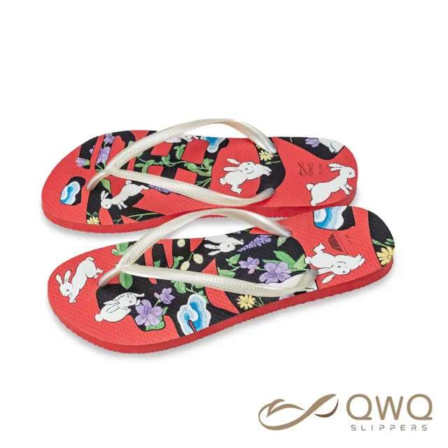 【QWQ】女夾腳拖鞋 春到福到 紅底白帶 人字拖 拖鞋 止滑耐磨防水 鞋帶終身保固 MIT(AIJW)