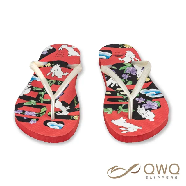 【QWQ】女夾腳拖鞋 春到福到 紅底白帶 人字拖 拖鞋 止滑耐磨防水 鞋帶終身保固 MIT(AIJW)