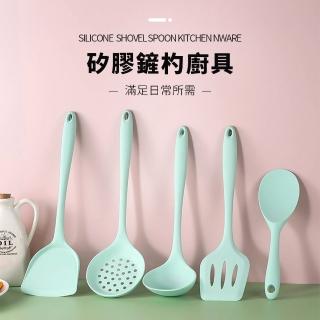 【SUNORO】不粘鍋矽膠廚具5入組 廚房配件(鍋鏟/漏杓/煎鏟/湯杓/飯匙)