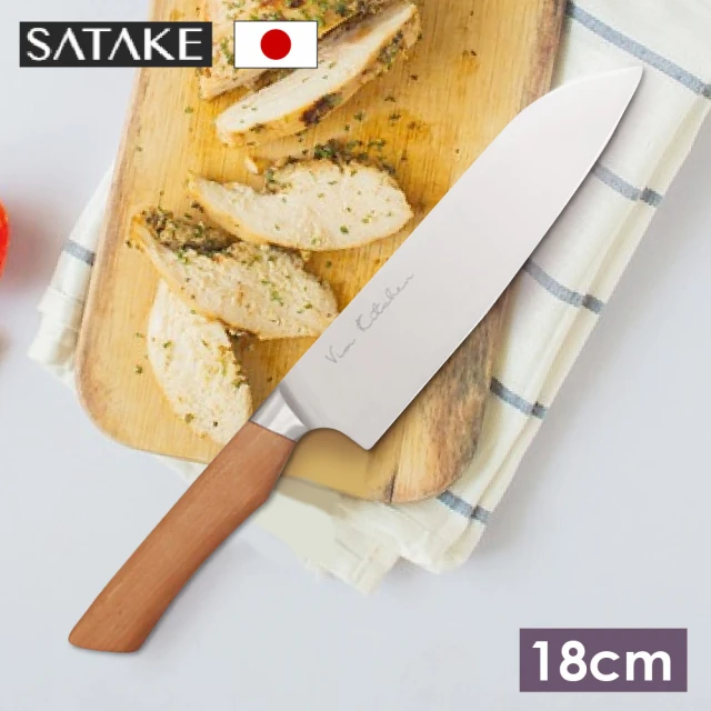 【佐竹產業】日本製 含鉬不鏽鋼三德廚刀 18cm 櫻桃木柄(菜刀/三德刀)