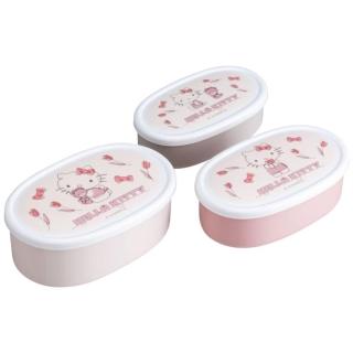 【小禮堂】HELLO KITTY 橢圓形保鮮盒3入組 Ag+ - 粉鬱金香款(平輸品) 凱蒂貓