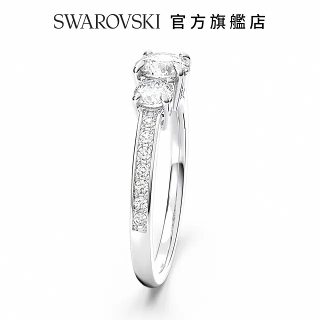 【SWAROVSKI 官方直營】Stilla Attract 戒指 圓形切割 白色 銀色調潤飾