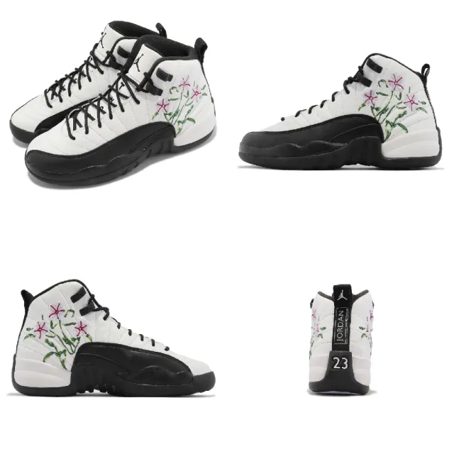 NIKE 耐吉】Air Jordan 12 Retro GS 大童鞋女鞋白黑花緩震Floral 刺繡