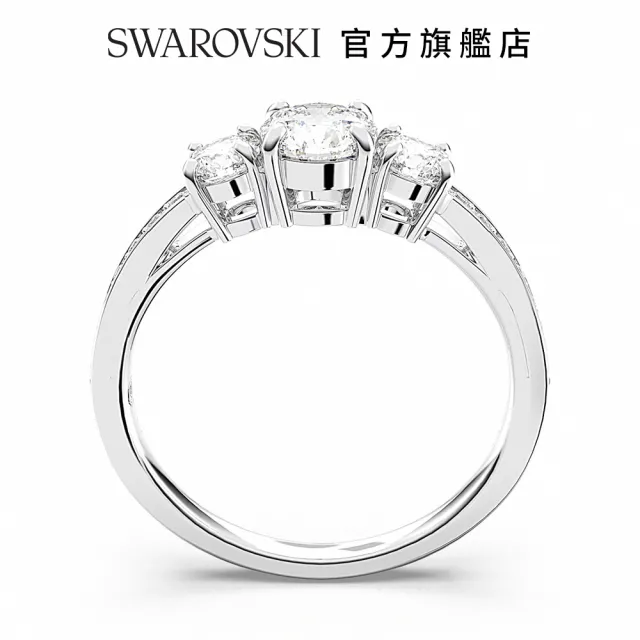 【SWAROVSKI 官方直營】Attract Trilogy 戒指 圓形切割  白色  鍍白金色  交換禮物