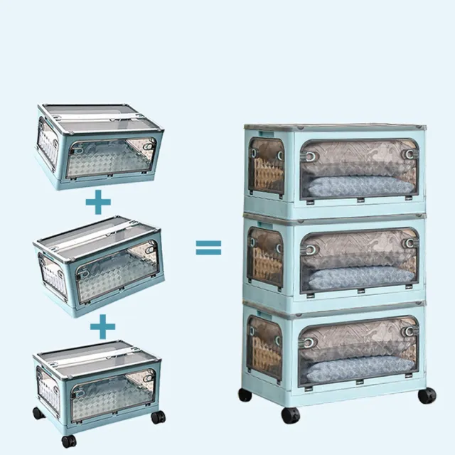 【DaoDi】五開門折疊收納櫃-3層2入組塑蓋款附萬向輪(置物箱/摺疊收納箱/衣物收納箱/整理箱)