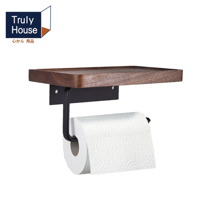 【Truly House】免打孔浴室紙巾收納置物架 原木置物板/紙巾收納
