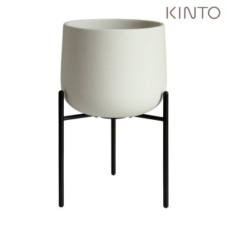 【Kinto】PLANT POT 211 附架陶瓷花盆16cm-大地灰