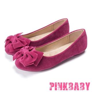 【PINKBABY】可愛圓頭立體大蝴蝶結舒適平底豆豆鞋(玫紅)