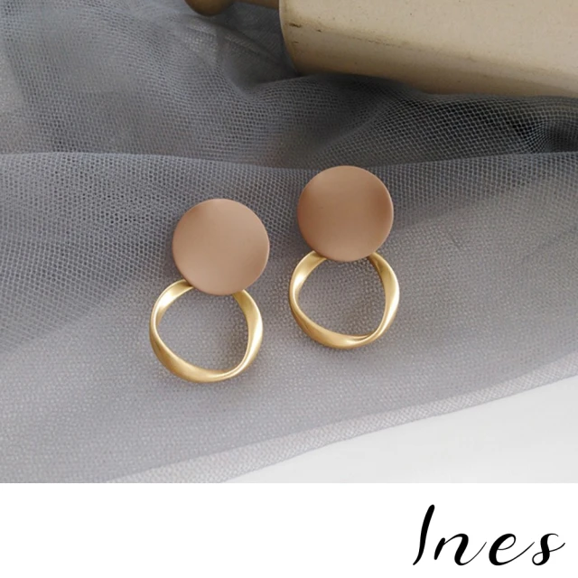 【INES】韓國設計S925銀針氣質幾何圓片線條造型耳環(S925銀針耳環 圓片耳環 線條耳環)