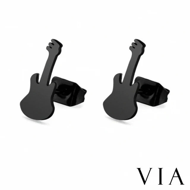 【VIA】白鋼耳釘 吉他耳釘/時尚系列 潮流吉他造型白鋼耳釘(黑色)